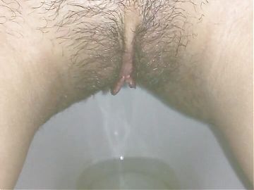 Russian mistress piss in your mouth, hairy pussy, close up pissing girl  