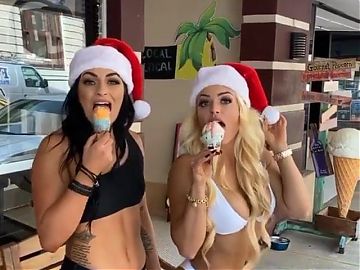 WWE - Sonya Deville and Mandy Rose sexy in Santa hats