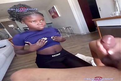 Ebony Orphan Facialed by Her Adopted Step Father