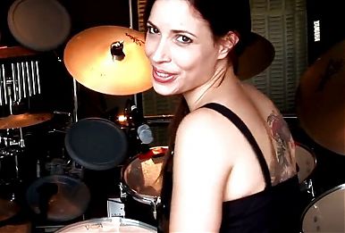 Lesbian Nina with drums showing her perfect body 