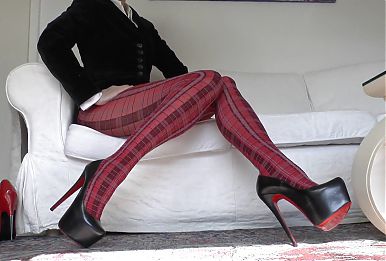 Red Tartan Tights and Extreme Heels Legs Show