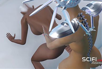 Sci-Fi desire. Black woman gets fucked by 3d dick-girl sex cyborg in a spacecraft