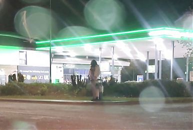 Sexy Sissy cumshot near petrol station