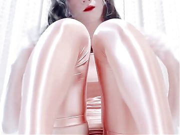 japanese sissy in pink satin costume attracts you